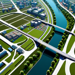 **Prompt:** A futuristic, sustainable city viewed from above, shimmering with a transparent digital twin overlay. Dynamic data flows visualize optimized public transport, intelligent energy grids, and green urban planning, showcasing reduced emissions and smart resource management. Vivid colors, high detail, digital art.