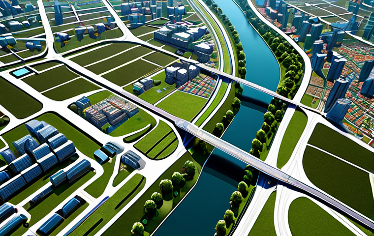 **Prompt:** A futuristic, sustainable city viewed from above, shimmering with a transparent digital twin overlay. Dynamic data flows visualize optimized public transport, intelligent energy grids, and green urban planning, showcasing reduced emissions and smart resource management. Vivid colors, high detail, digital art.