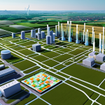 **

A vibrant, interconnected network of sensors (IoT) spread across a cityscape, industrial complex, and farmland. Data streams flow from these sensors to a central digital screen displaying real-time data visualizations (graphs, charts, maps). Focus on the sense of connectivity and data flow.

**