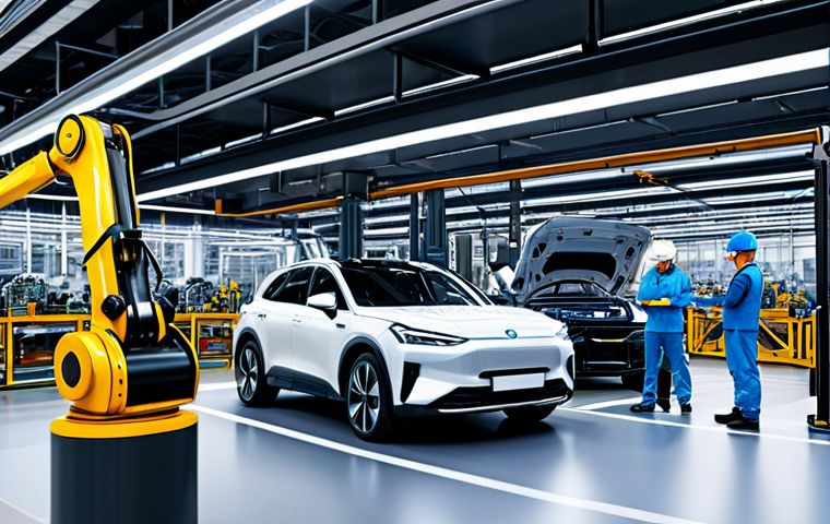 디지털 트윈을 통한 실시간 데이터 분석 - Industrial Optimization**

"A modern factory floor with robotic arms assembling car parts, a hologra...