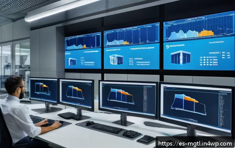 디지털 트윈과 인공지능의 결합 사례 - A high-tech industrial plant control room featuring large digital screens displaying advanced virtua...